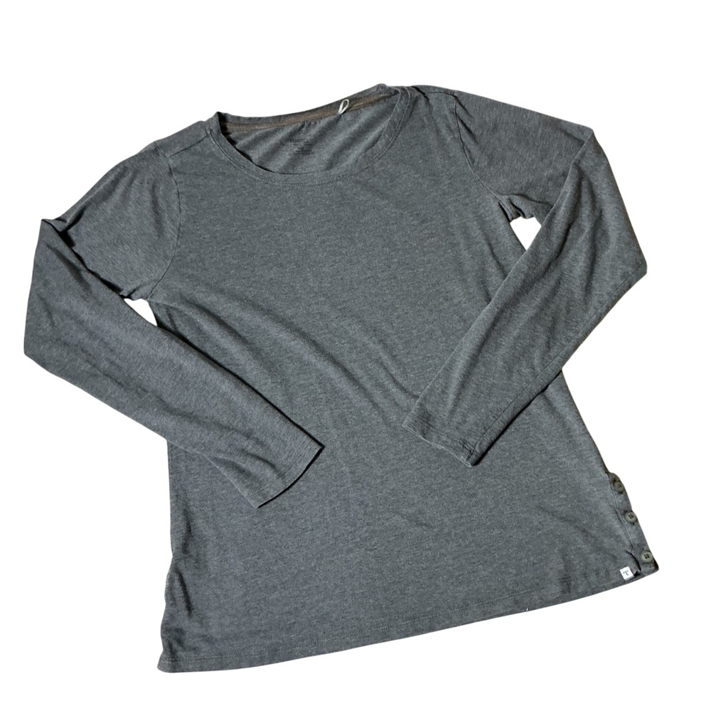 Toad&Co Sia LS Tee Womens Medium Gray Organic Cotton Tencel Button Side Top
